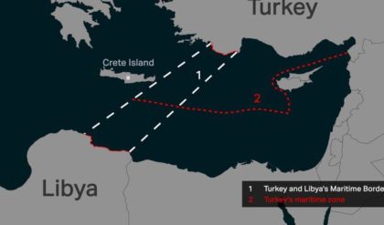 The map shows the maritime area secured by the deal between Turkey and Libya in the Eastern Mediterranean Sea. (TRTWorld)