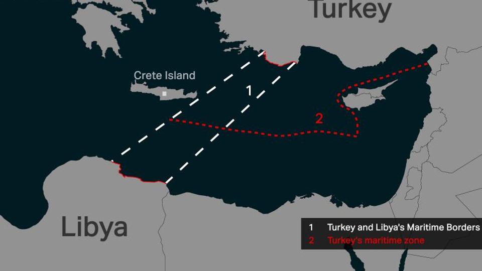 The map shows the maritime area secured by the deal between Turkey and Libya in the Eastern Mediterranean Sea. (TRTWorld)