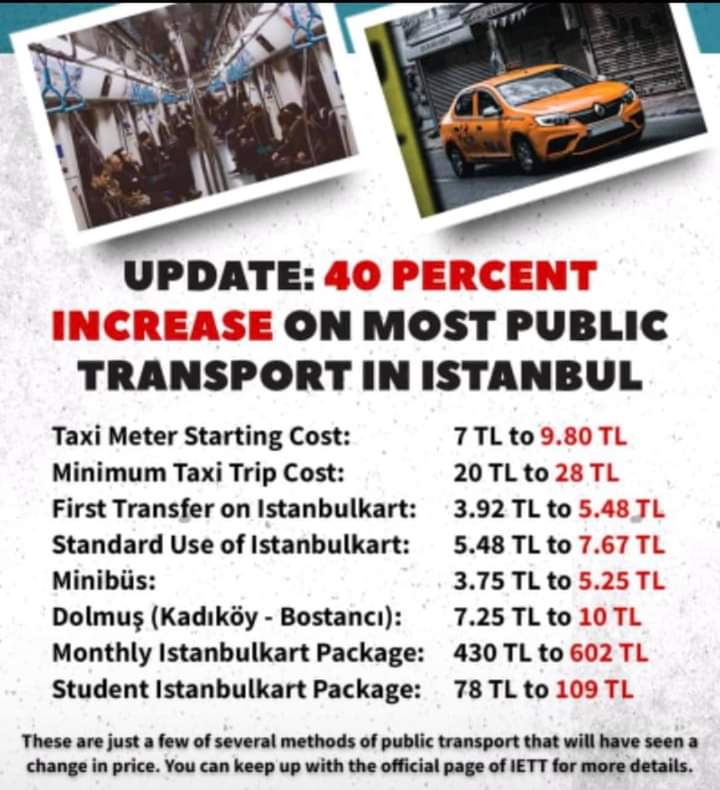 New increases in Transportation Costs and Ticket Prices in Istanbul